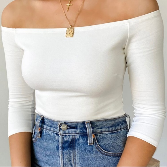 Lulus Tops - Lulu's Like a Bird White Off-the-Shoulder Bodysuit